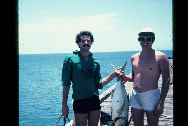 Me and me mate Makka at Point Samson in 1980ish -- Point Samson jetty extended 2 klm back in these days ---